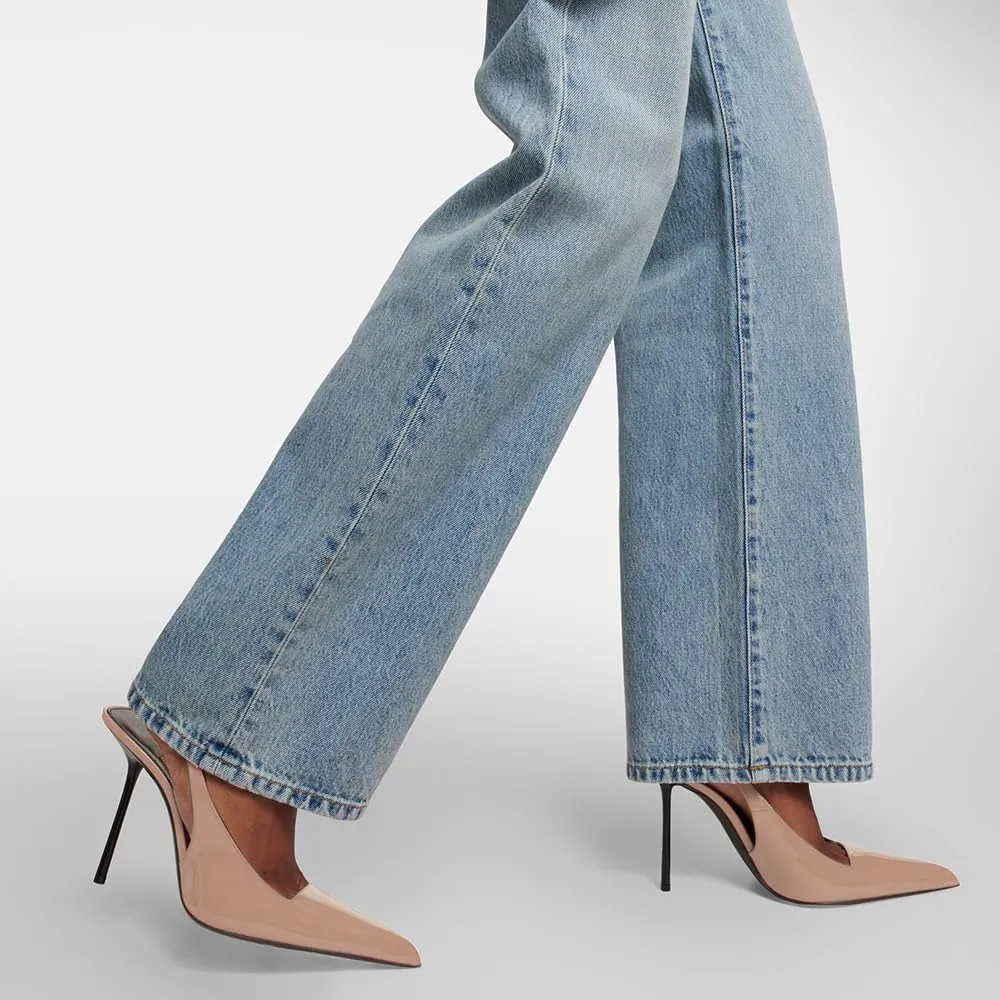 THESHY Women's Pointed Toe High Stiletto Heels Slingback Stretch Slip-on Pumps Backless Patent Leather Fashion Dress Shoes for Women