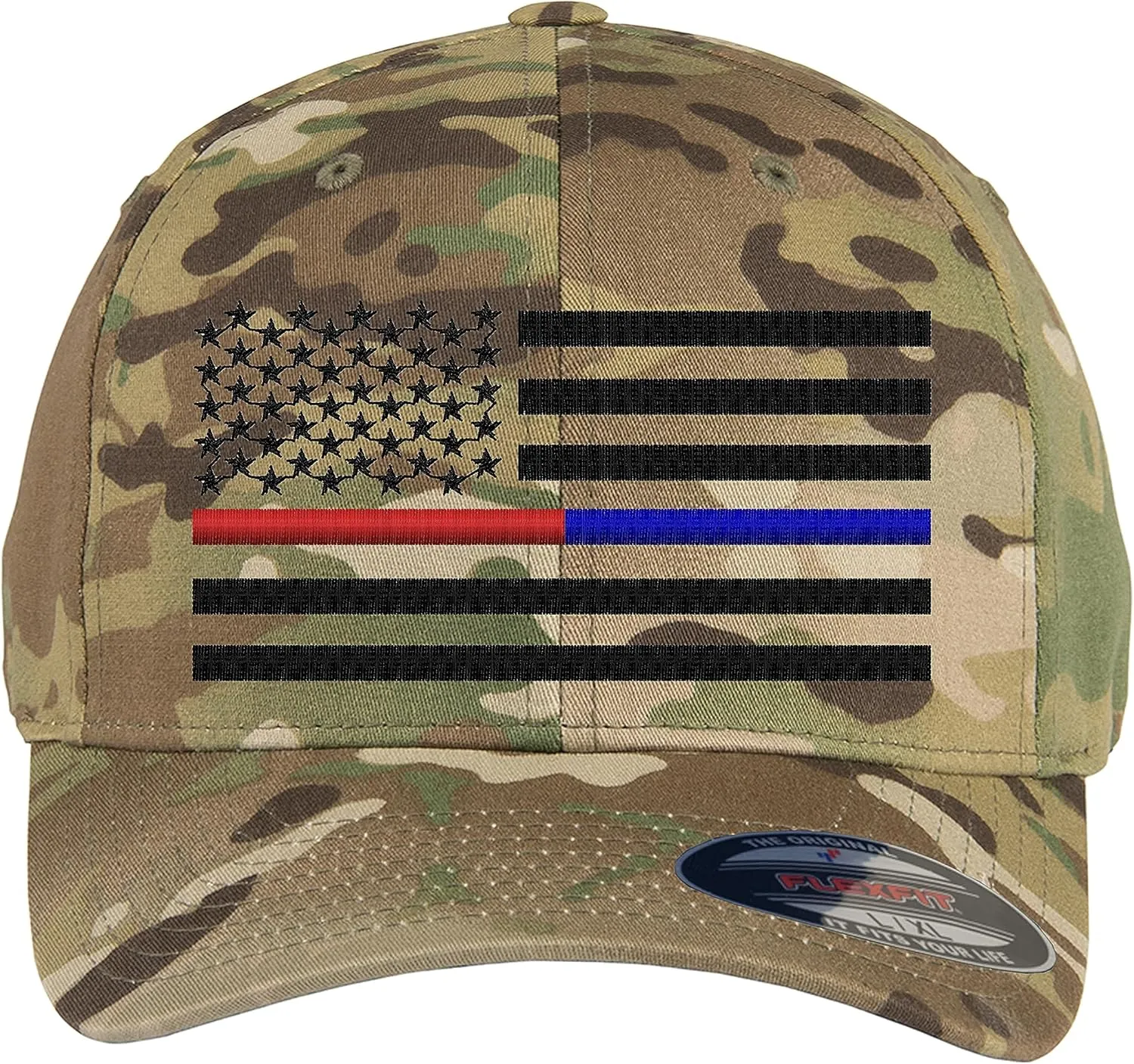 Thin Blue Line/Thin Red Line/Thin Blue and Red Line American Flag Flex Fitted Baseball Hat.