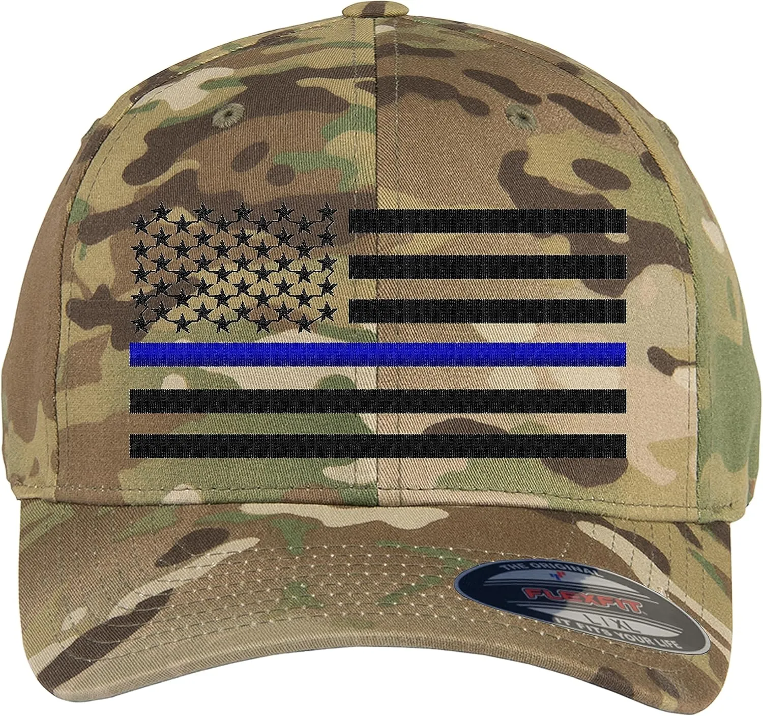 Thin Blue Line/Thin Red Line/Thin Blue and Red Line American Flag Flex Fitted Baseball Hat.
