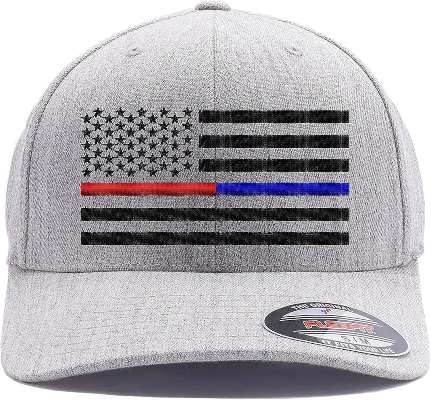 Thin Blue Line/Thin Red Line/Thin Blue and Red Line American Flag Flex Fitted Baseball Hat.