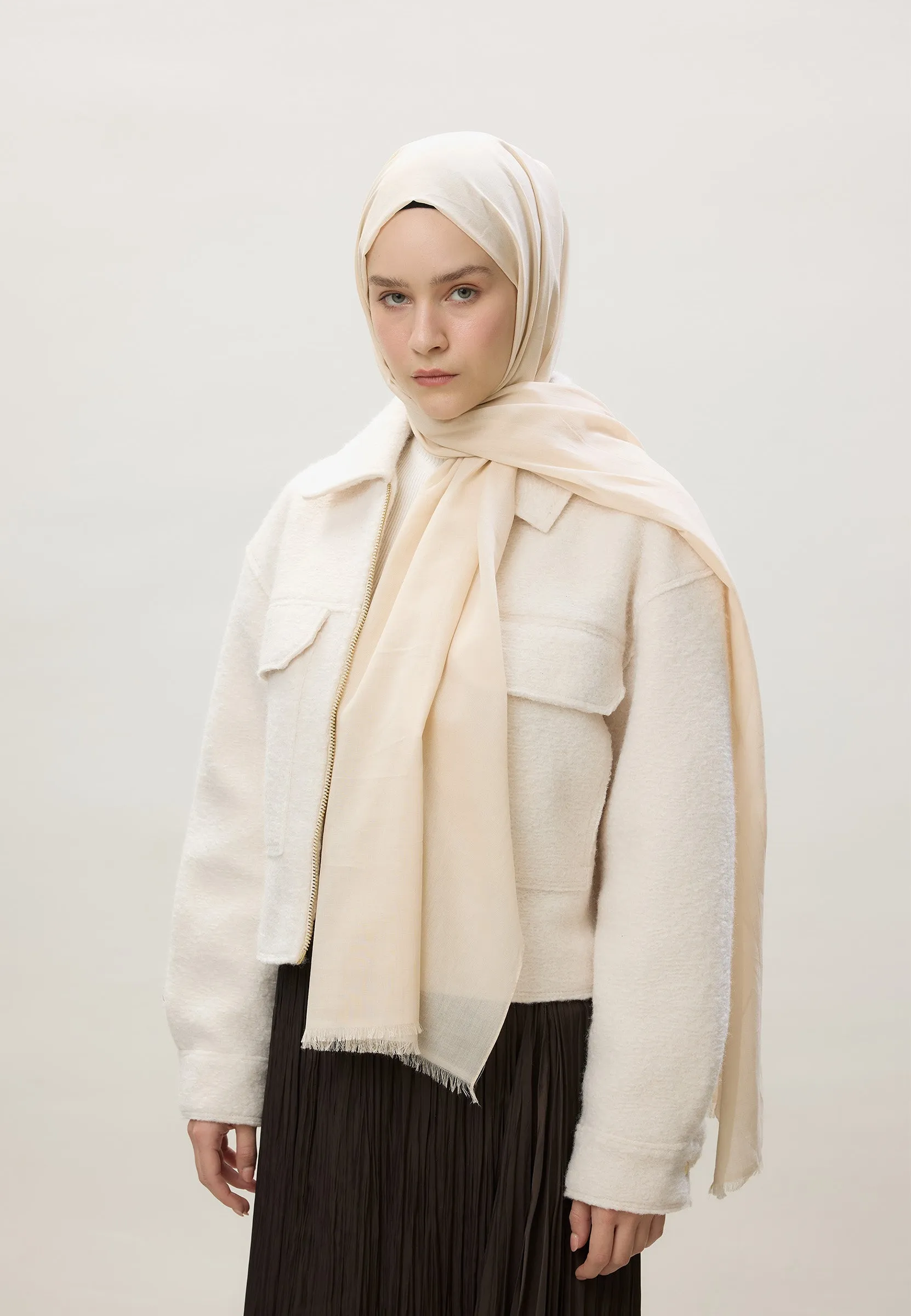 Thin Cotton Voile Hijab Ivory Beige