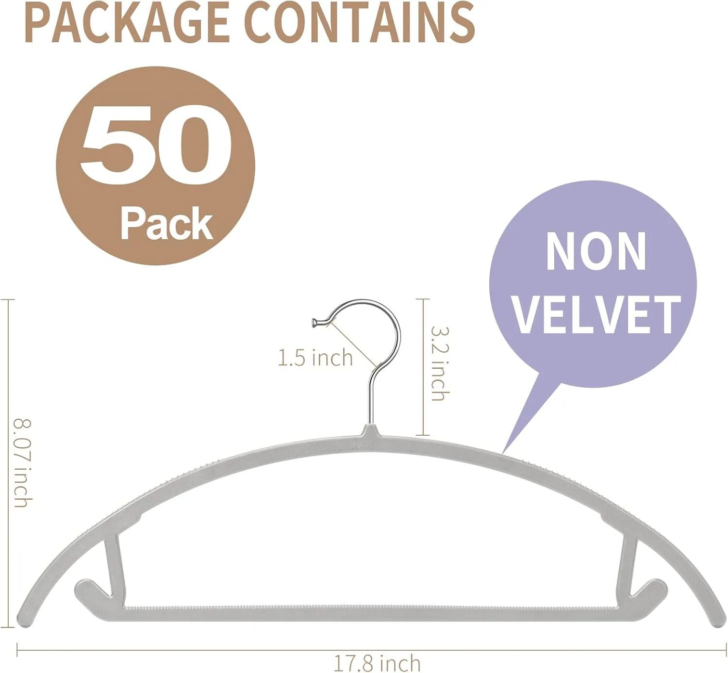 TIMMY Plastic Hangers 50 Pack No Shoulder Bump Suit Hangers Non Slip Space Saving Clothes Hangers Curved Design to Protect Clothes Shape(Grey)