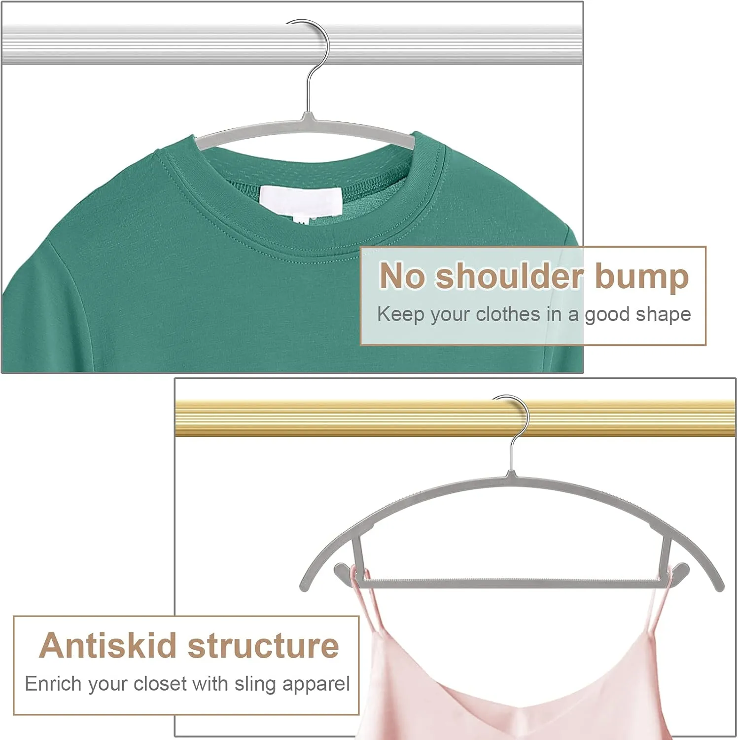 TIMMY Plastic Hangers 50 Pack No Shoulder Bump Suit Hangers Non Slip Space Saving Clothes Hangers Curved Design to Protect Clothes Shape(Grey)
