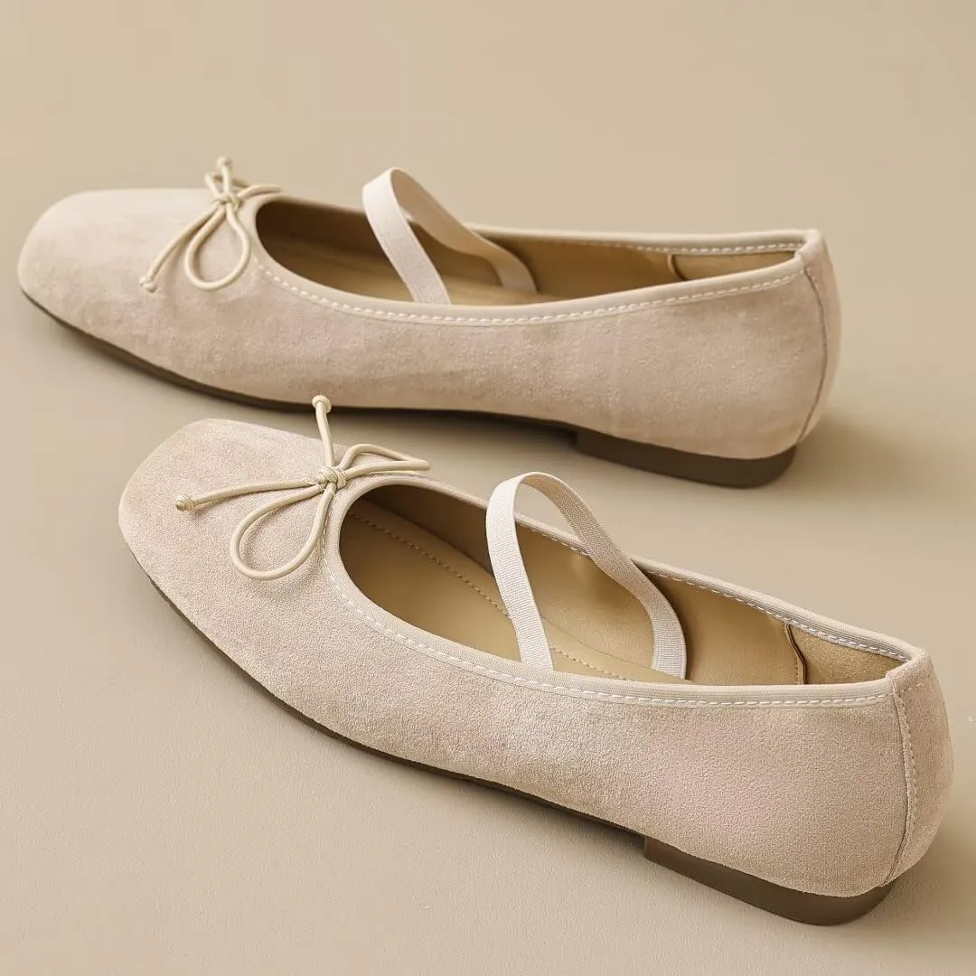 TN TANGNEST Leather Flats for Women Comfortable Square Toe Bowknot Ballet Flats Retro Slip On Mary Jane Flats