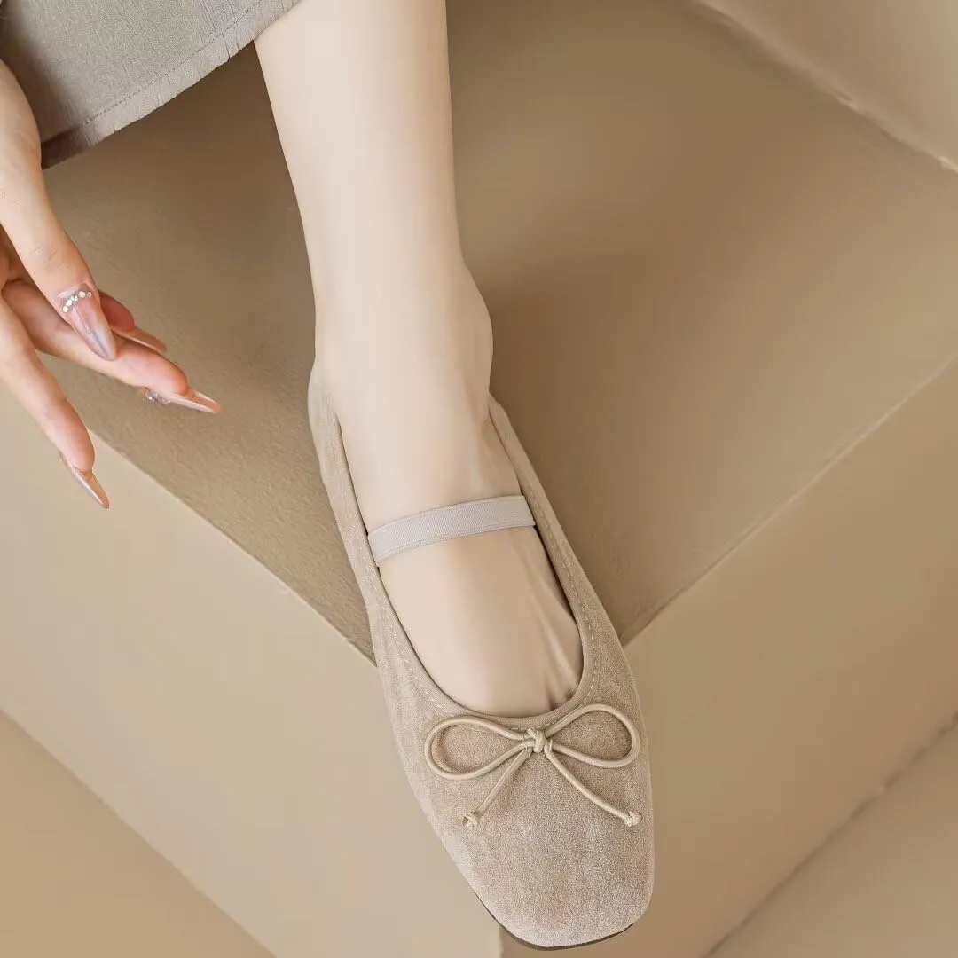 TN TANGNEST Leather Flats for Women Comfortable Square Toe Bowknot Ballet Flats Retro Slip On Mary Jane Flats
