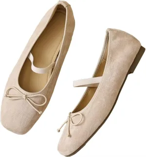 TN TANGNEST Leather Flats for Women Comfortable Square Toe Bowknot Ballet Flats Retro Slip On Mary Jane Flats