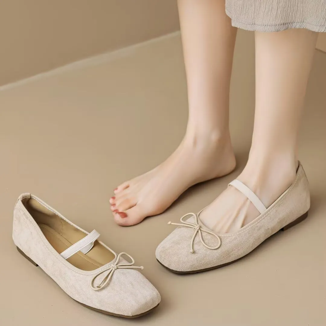 TN TANGNEST Leather Flats for Women Comfortable Square Toe Bowknot Ballet Flats Retro Slip On Mary Jane Flats