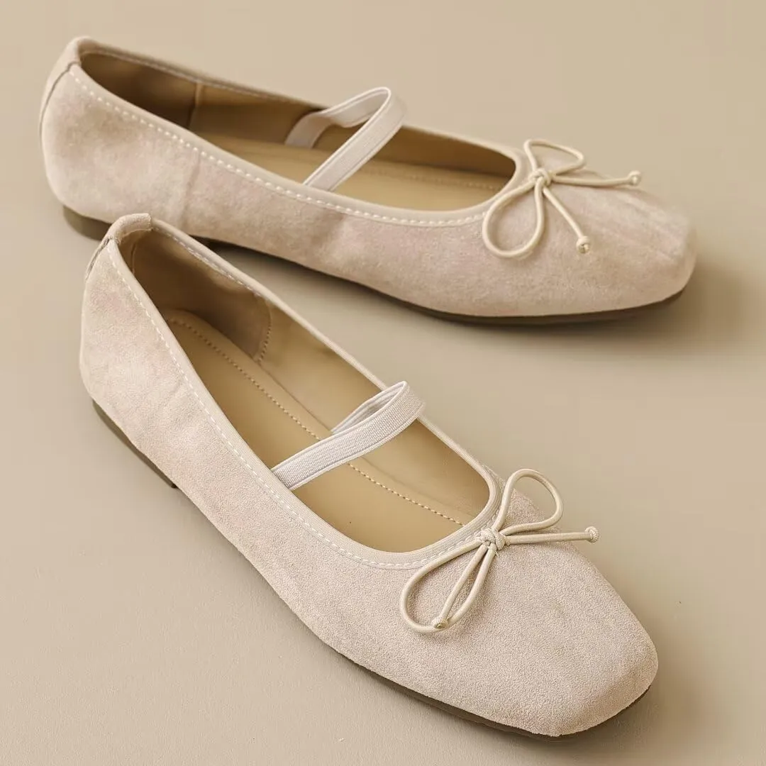 TN TANGNEST Leather Flats for Women Comfortable Square Toe Bowknot Ballet Flats Retro Slip On Mary Jane Flats