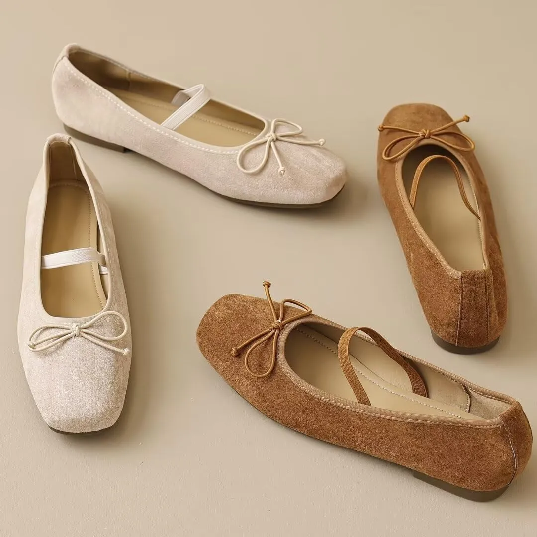 TN TANGNEST Leather Flats for Women Comfortable Square Toe Bowknot Ballet Flats Retro Slip On Mary Jane Flats