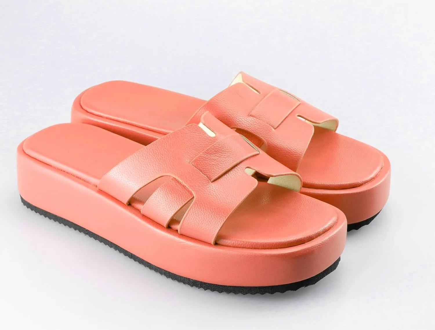 TOCONFFON Women's Flat Sandals Comfortable Platform Slides Sandals Casual Summer Beach Slip On Sandals with Soft PU Leather