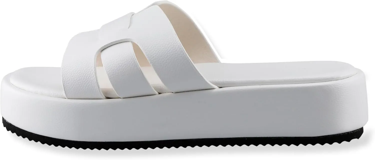 TOCONFFON Women's Flat Sandals Comfortable Platform Slides Sandals Casual Summer Beach Slip On Sandals with Soft PU Leather