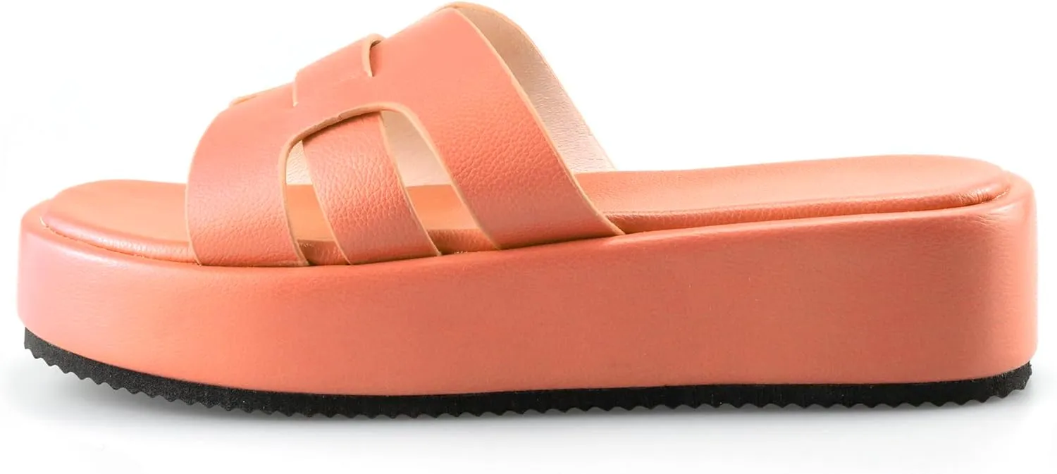 TOCONFFON Women's Flat Sandals Comfortable Platform Slides Sandals Casual Summer Beach Slip On Sandals with Soft PU Leather