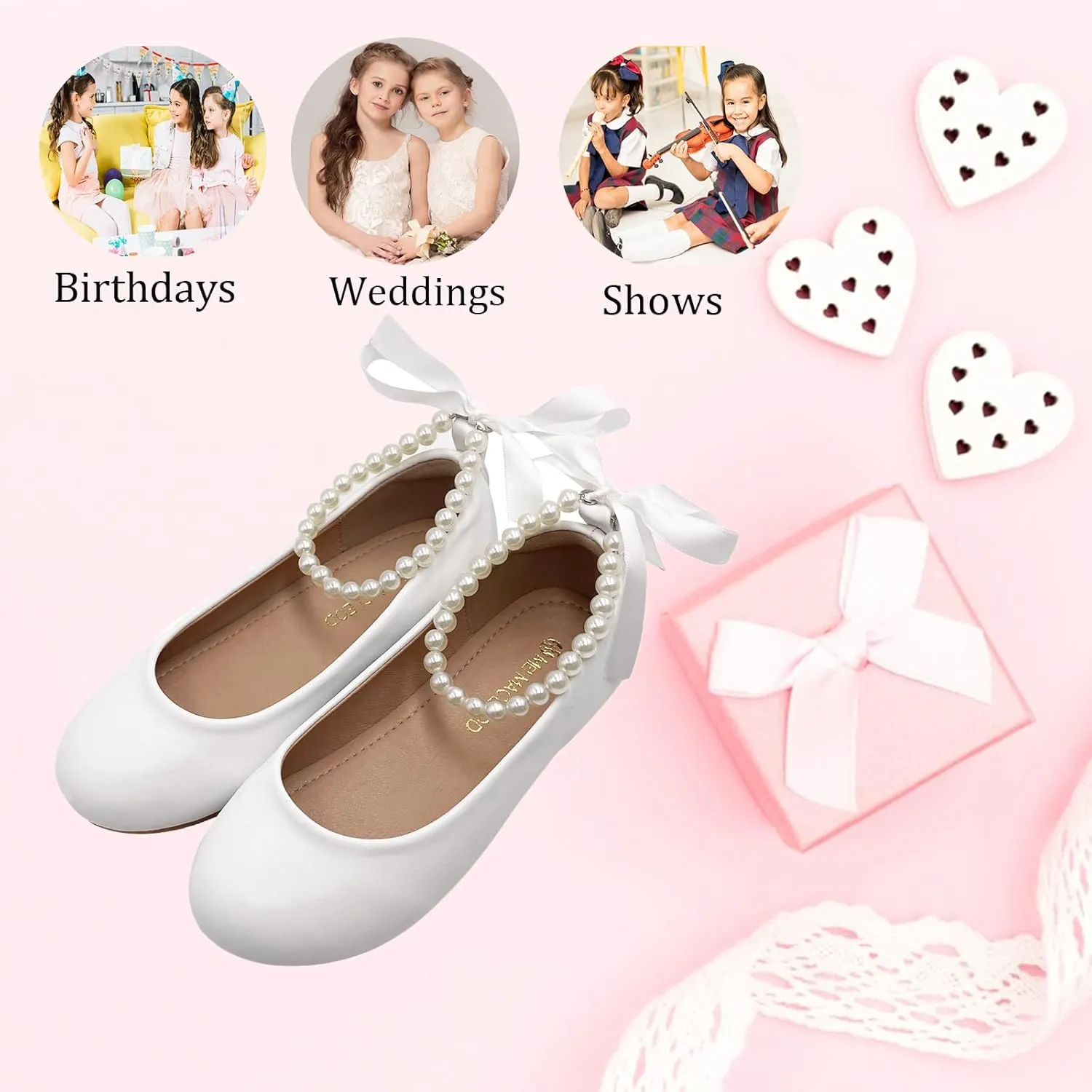 Toddler Flower Girl's Dress Shoes Mary Jane Ballet Shoes for Party,School, Birthday,Performance,Wedding