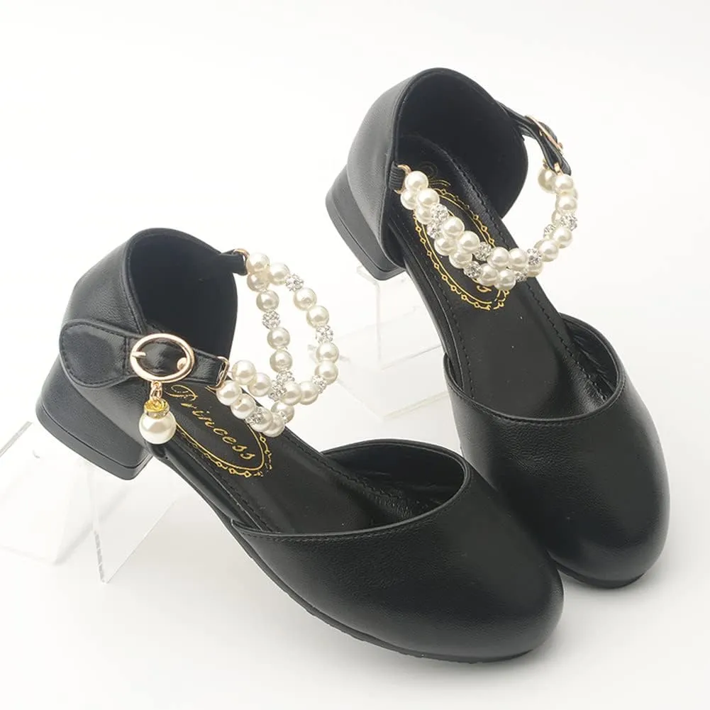 Toddler Flower Girls Dress Shoes Wedding Party School Glitter Low Heel Mary Jane Princess Pumps Sandals for Little Kids