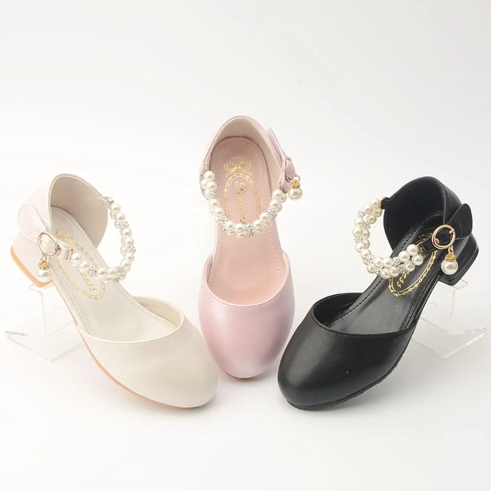 Toddler Flower Girls Dress Shoes Wedding Party School Glitter Low Heel Mary Jane Princess Pumps Sandals for Little Kids