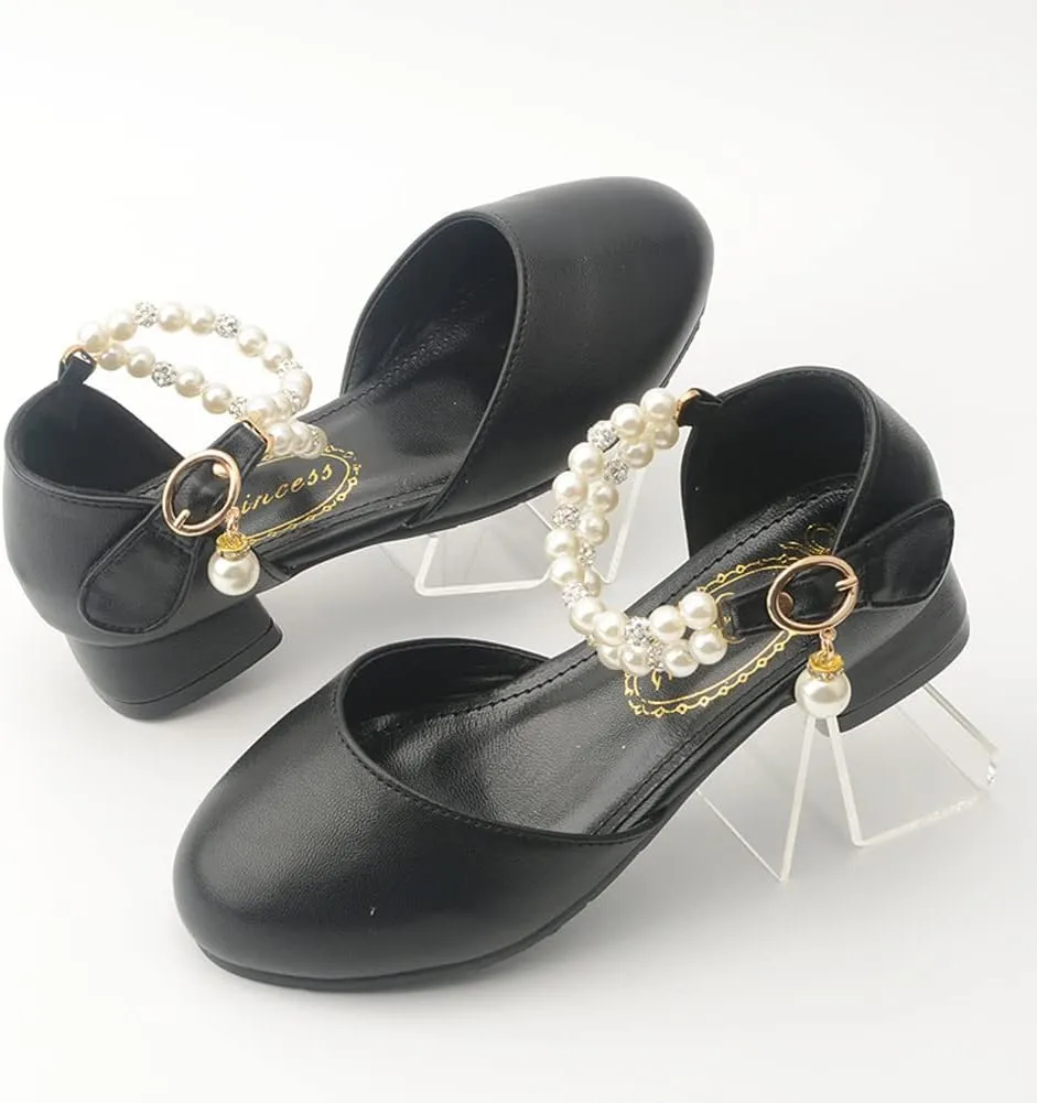 Toddler Flower Girls Dress Shoes Wedding Party School Glitter Low Heel Mary Jane Princess Pumps Sandals for Little Kids