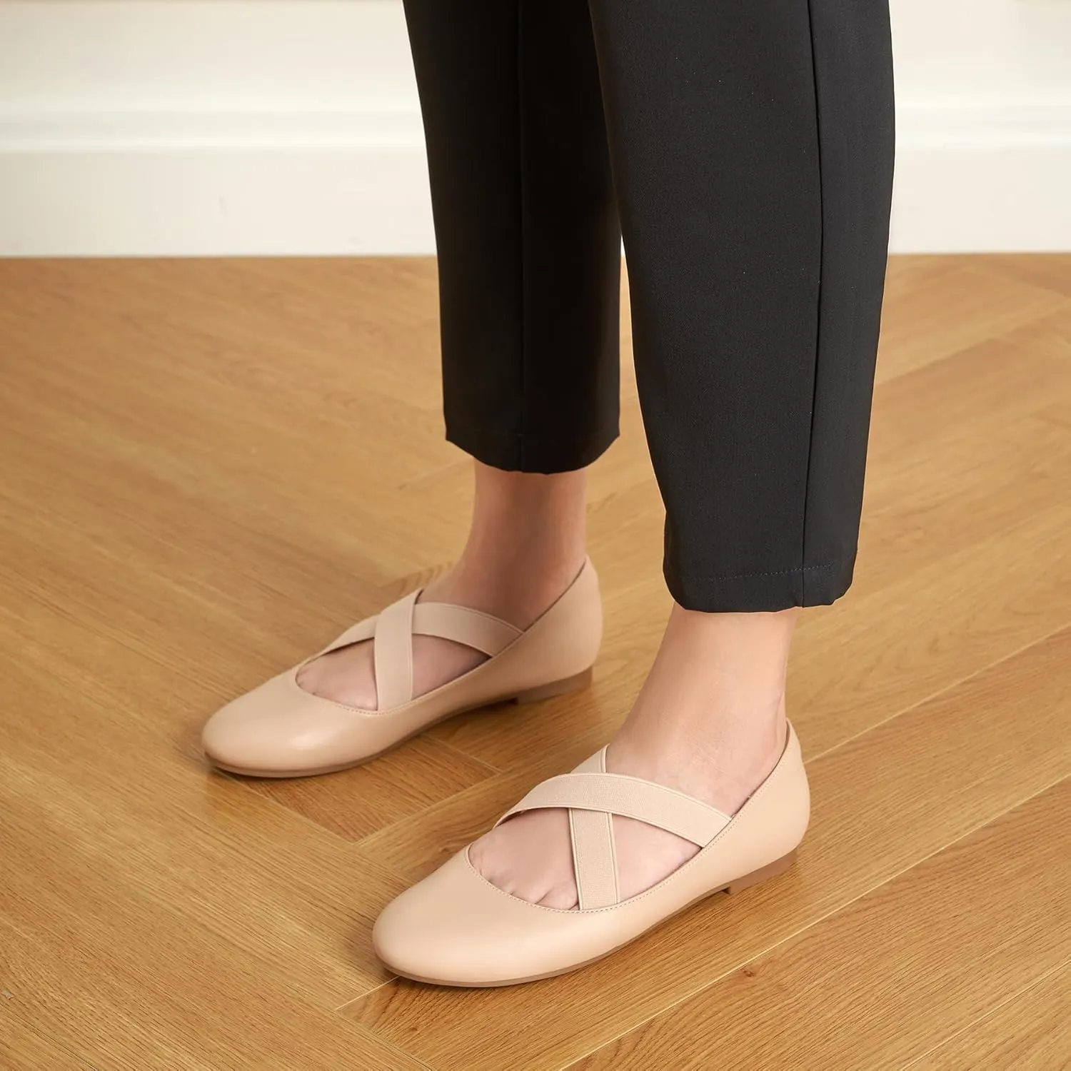 Trary Black Ballet Flats - Ankle Strap Mary Jane Shoes, Wide Width Women's Flats for Dressy Occasions