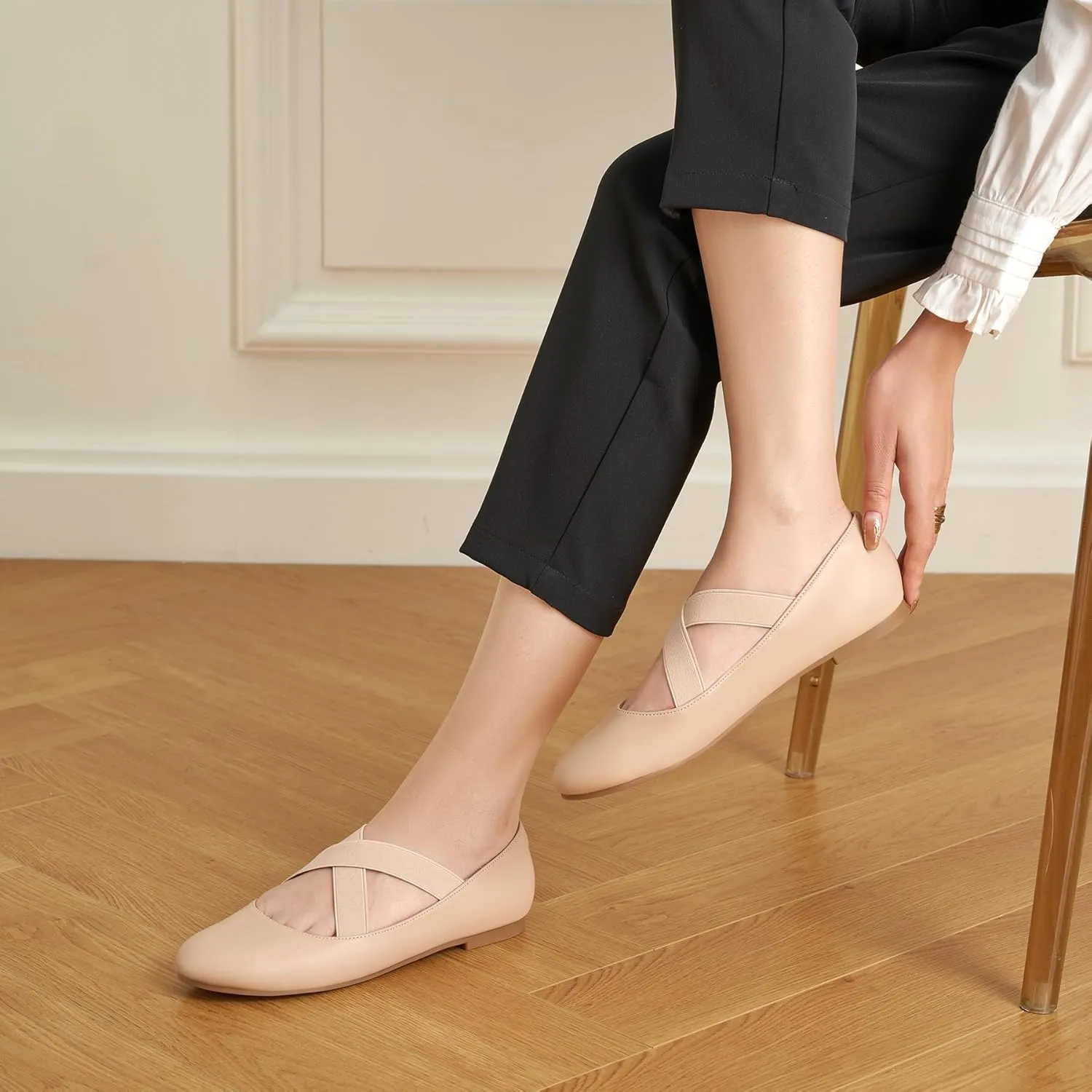 Trary Black Ballet Flats - Ankle Strap Mary Jane Shoes, Wide Width Women's Flats for Dressy Occasions