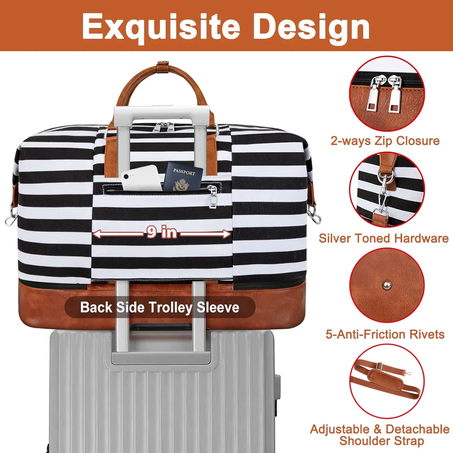Travel Weekender Bag for Women, Overnight Bag with Shoe Compartment, Oversized Travel Duffel Bag Carry On Tote with Trolley Sleeve 21" for Weekend Travel Business Trip