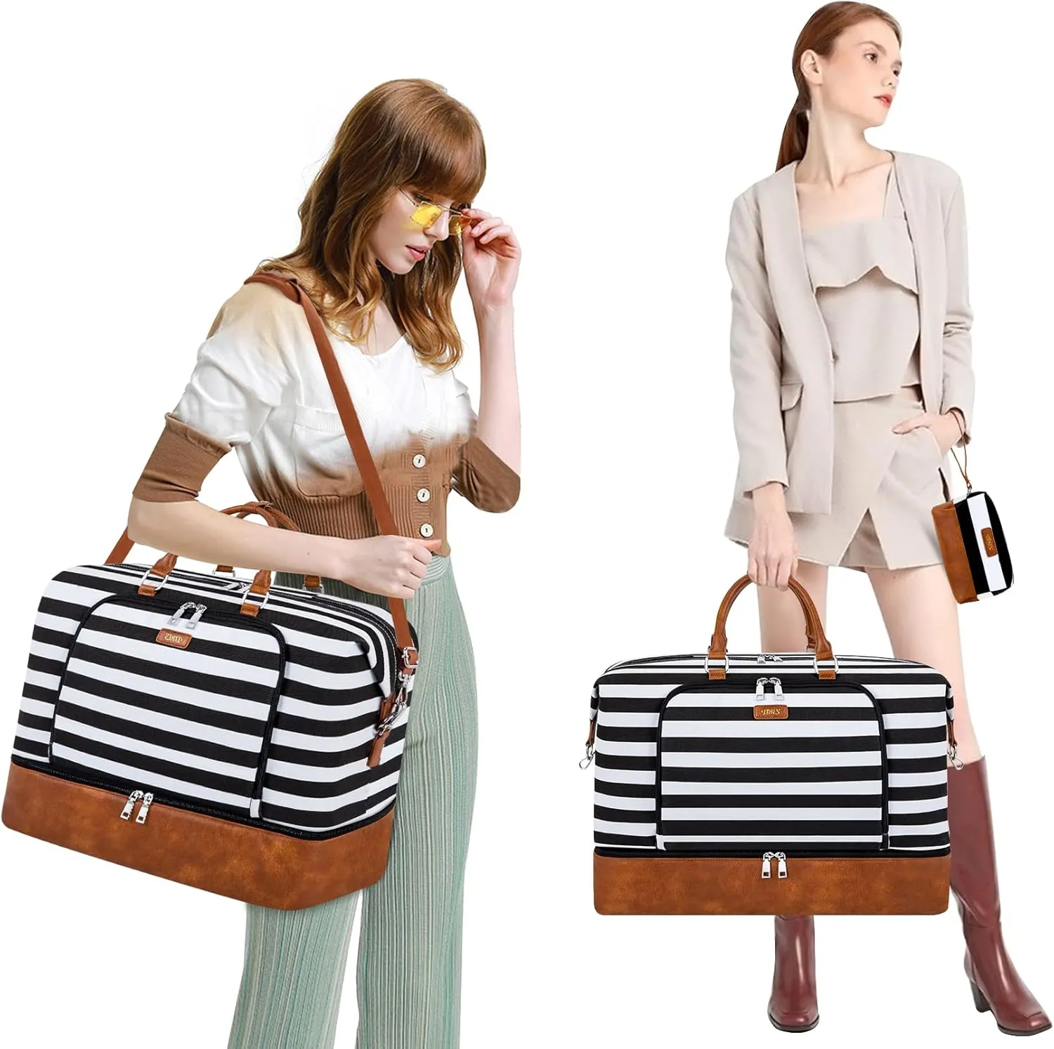 Travel Weekender Bag for Women, Overnight Bag with Shoe Compartment, Oversized Travel Duffel Bag Carry On Tote with Trolley Sleeve 21" for Weekend Travel Business Trip