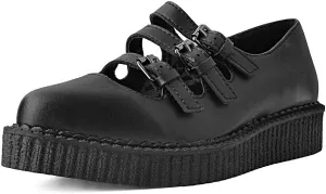 T.U.K. Shoes Black TUKskin Pointed 3-Strap Ankle Round Toe Oxford Sneaker Flats Mary Janes for Women