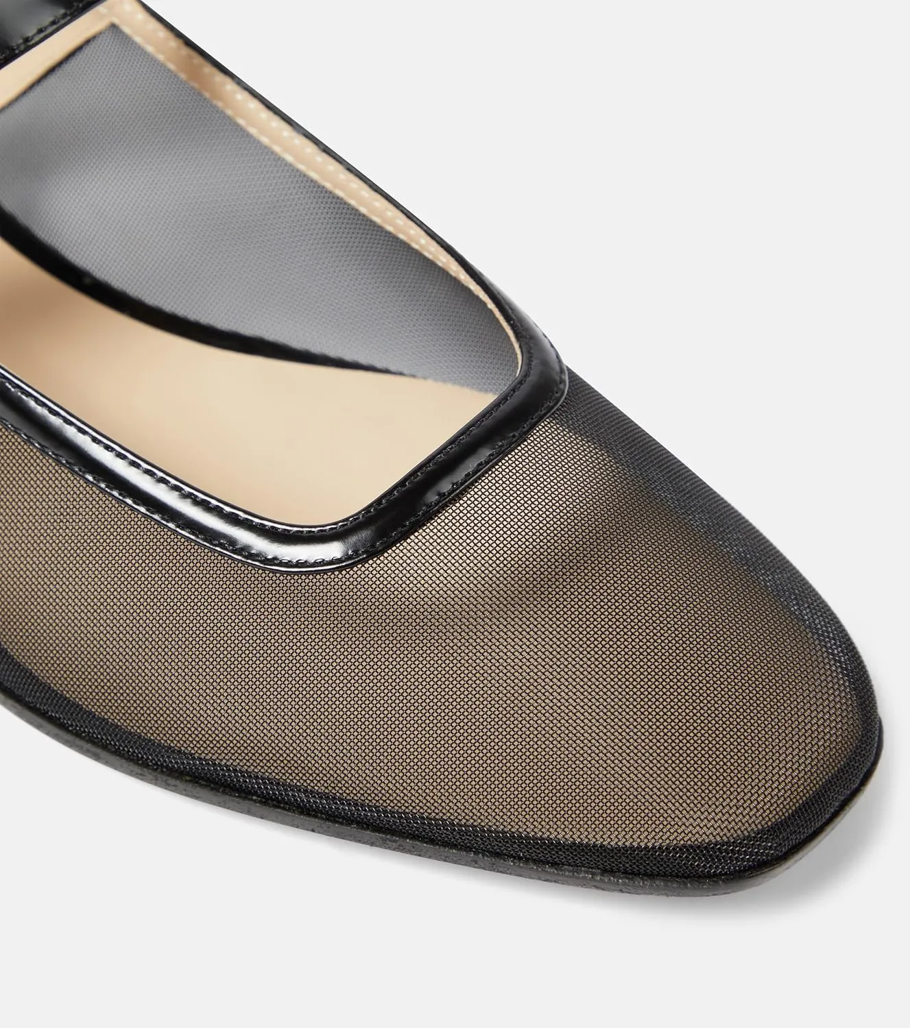 Tulle Mesh Ballet Flats for Women Slingback Square Toe Buckle Strap Slip On Fishnet Ballerina Shoes Casual Comfortable Dress Mary Jane Flat Sandals Leather
