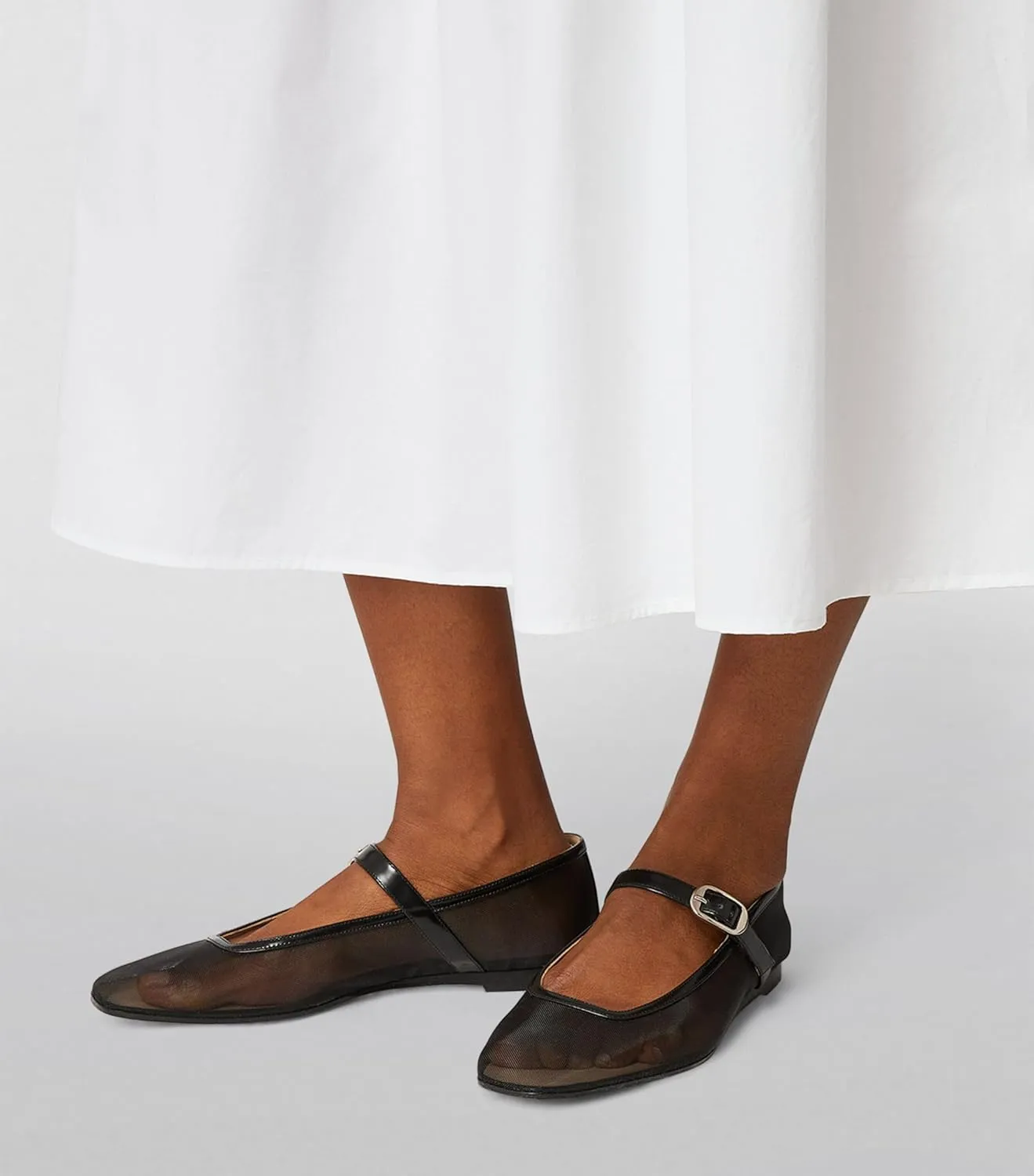 Tulle Mesh Ballet Flats for Women Slingback Square Toe Buckle Strap Slip On Fishnet Ballerina Shoes Casual Comfortable Dress Mary Jane Flat Sandals Leather