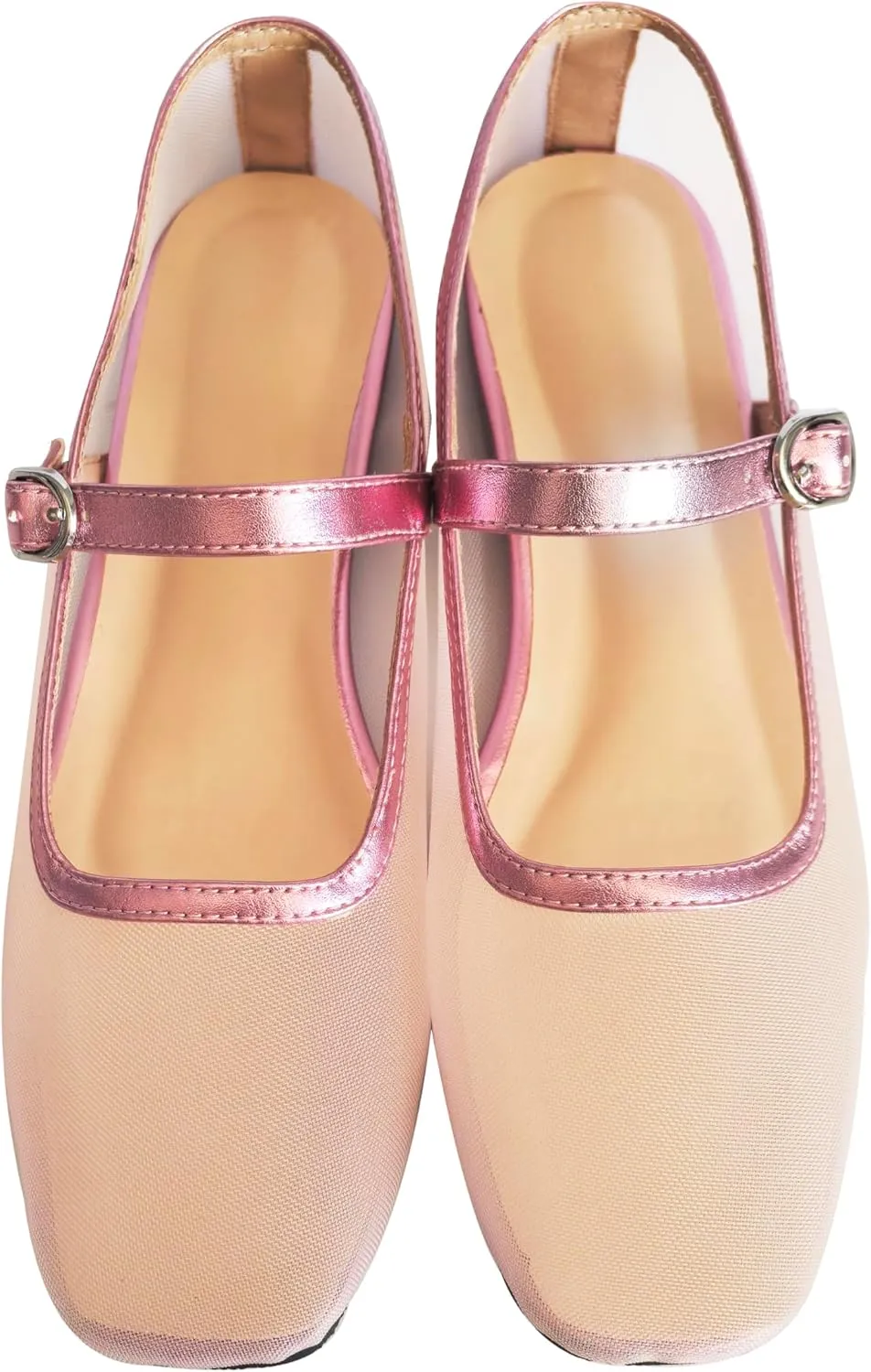 Tulle Mesh Ballet Flats for Women Slingback Square Toe Buckle Strap Slip On Fishnet Ballerina Shoes Casual Comfortable Dress Mary Jane Flat Sandals Leather