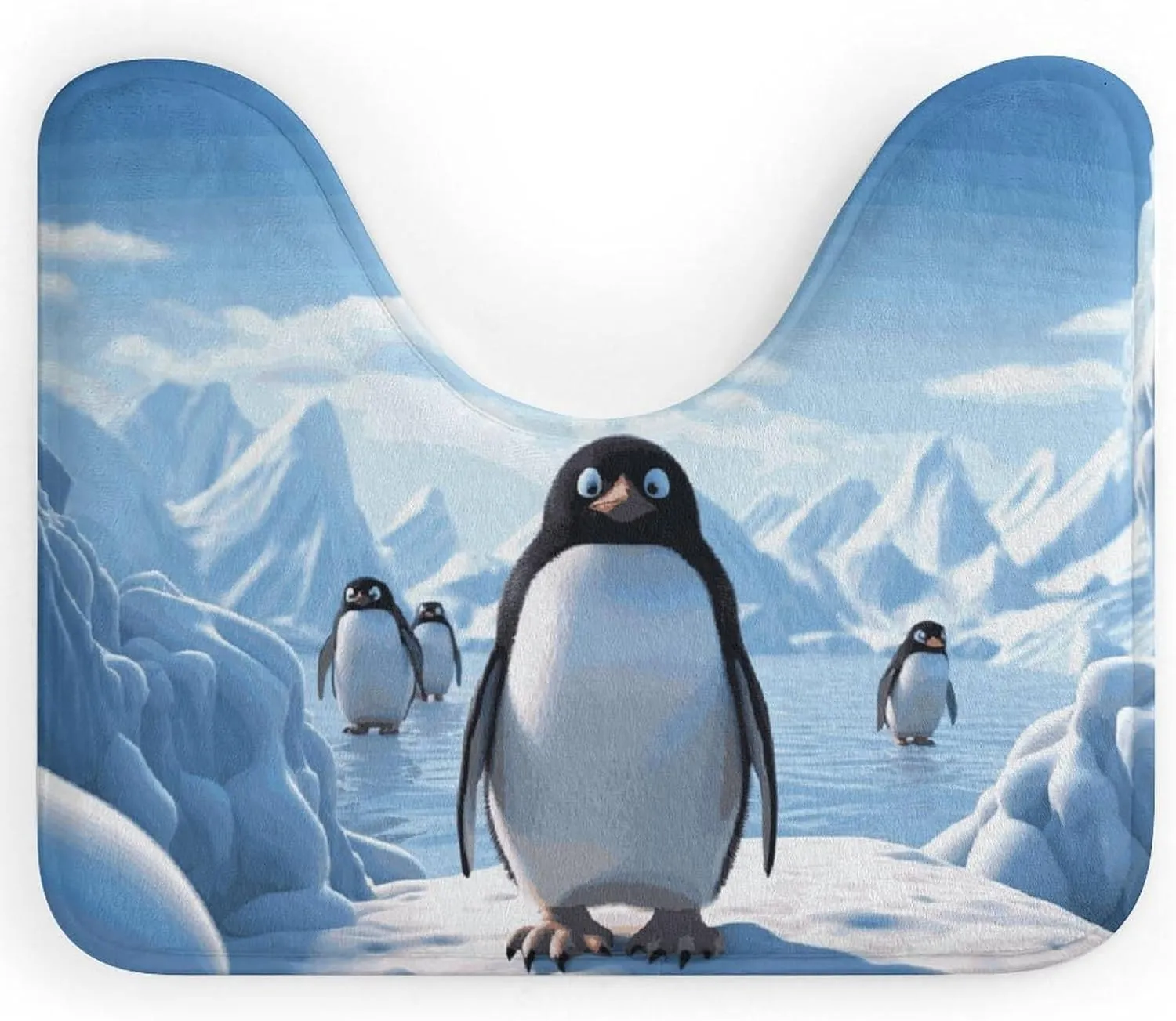U-Shaped Bathroom Toilet Rug Super Absorbent Toilet Rug Non-Slip Quick Dry Penguin Antarctica Ice U Shape Bathroom Rugs Waterproof Bath Room Floor Mat, Ultra-Thin Easy Clean Bath Rugs 16x20 Inch