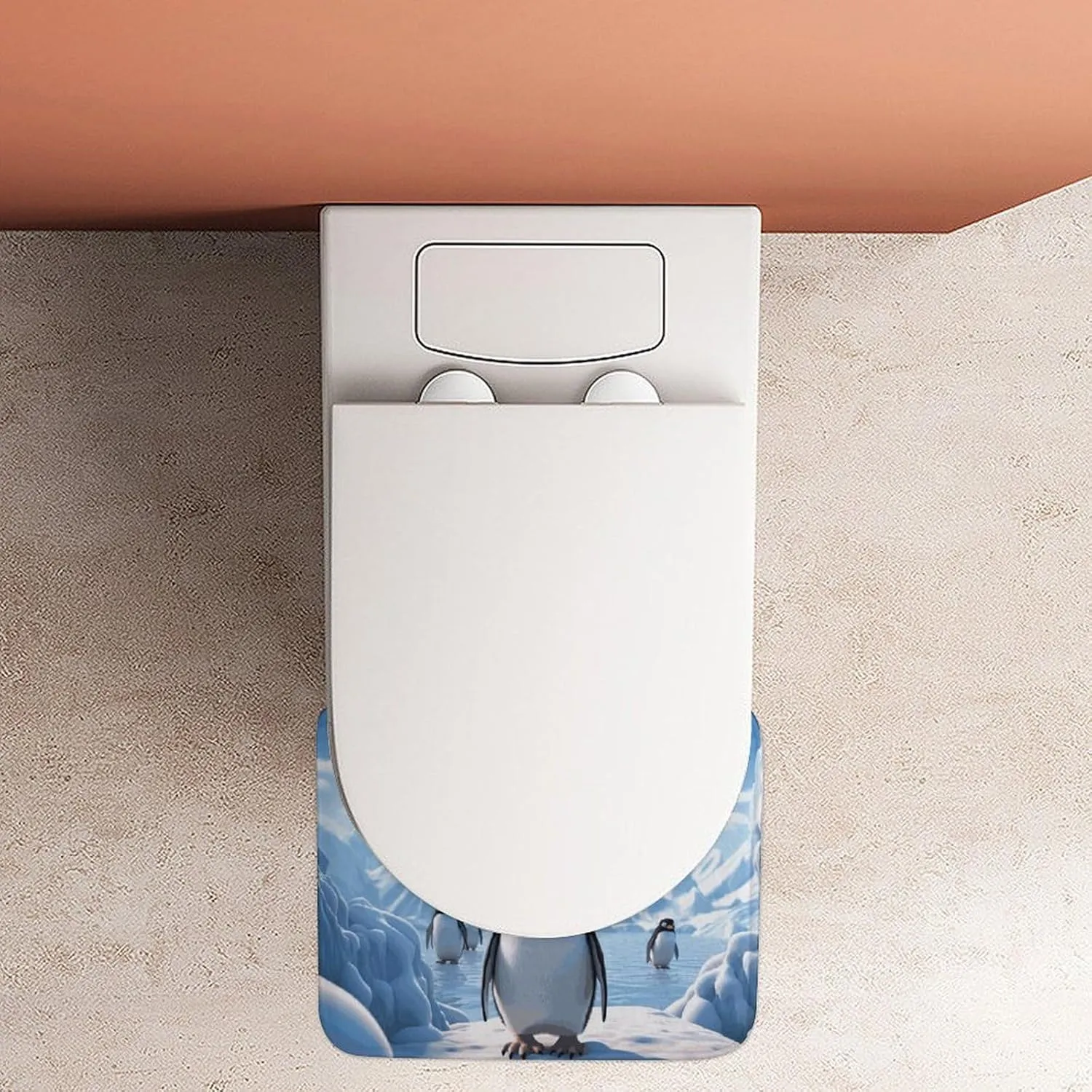 U-Shaped Bathroom Toilet Rug Super Absorbent Toilet Rug Non-Slip Quick Dry Penguin Antarctica Ice U Shape Bathroom Rugs Waterproof Bath Room Floor Mat, Ultra-Thin Easy Clean Bath Rugs 16x20 Inch