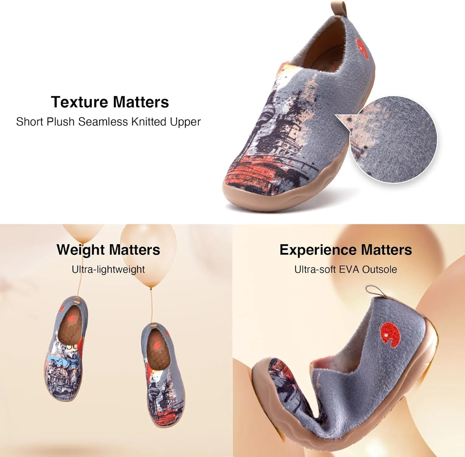 UIN Men's Art Travel Shoes Slip On Casual Wool Cozy Loafers Lightweight Comfort Fashion Sneaker Toledo Ⅰ
