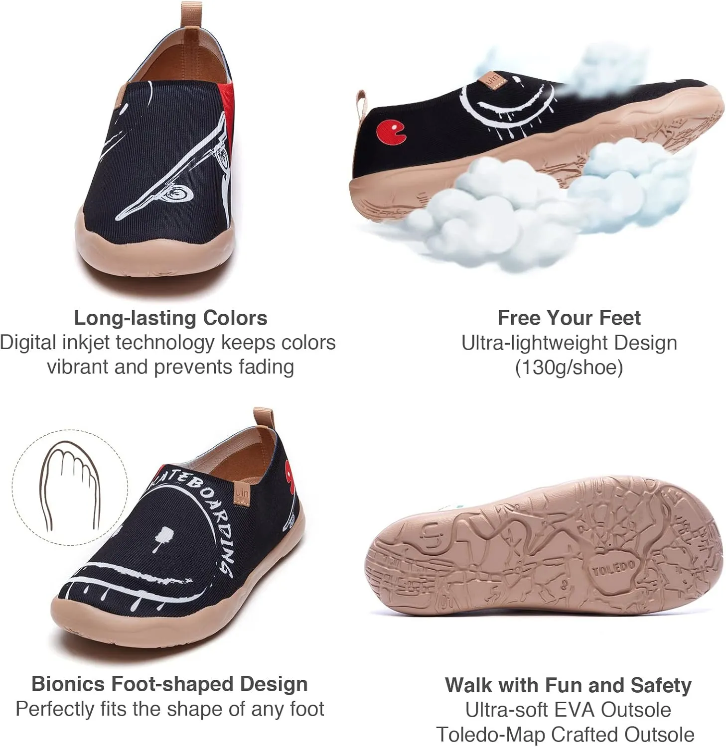 UIN Men's Walking Travel Shoes Slip On Canvas Casual Loafers Lightweight Comfort Fashion Sneaker Happy Doggies