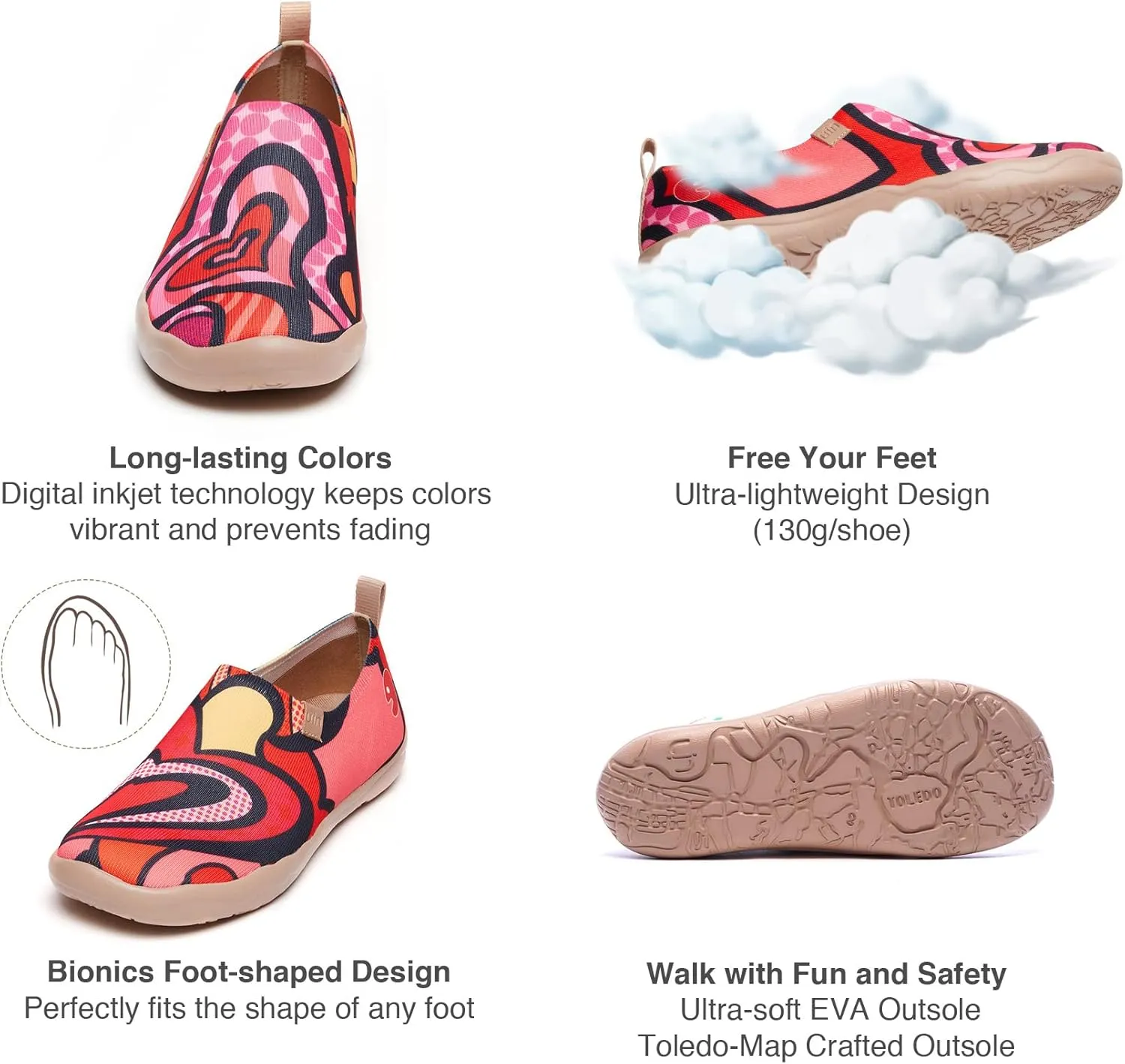 UIN Women's Art Travel Shoes Slip On Casual Cozy Loafers Lightweight Comfort Fashion Sneaker Toledo Ⅰ