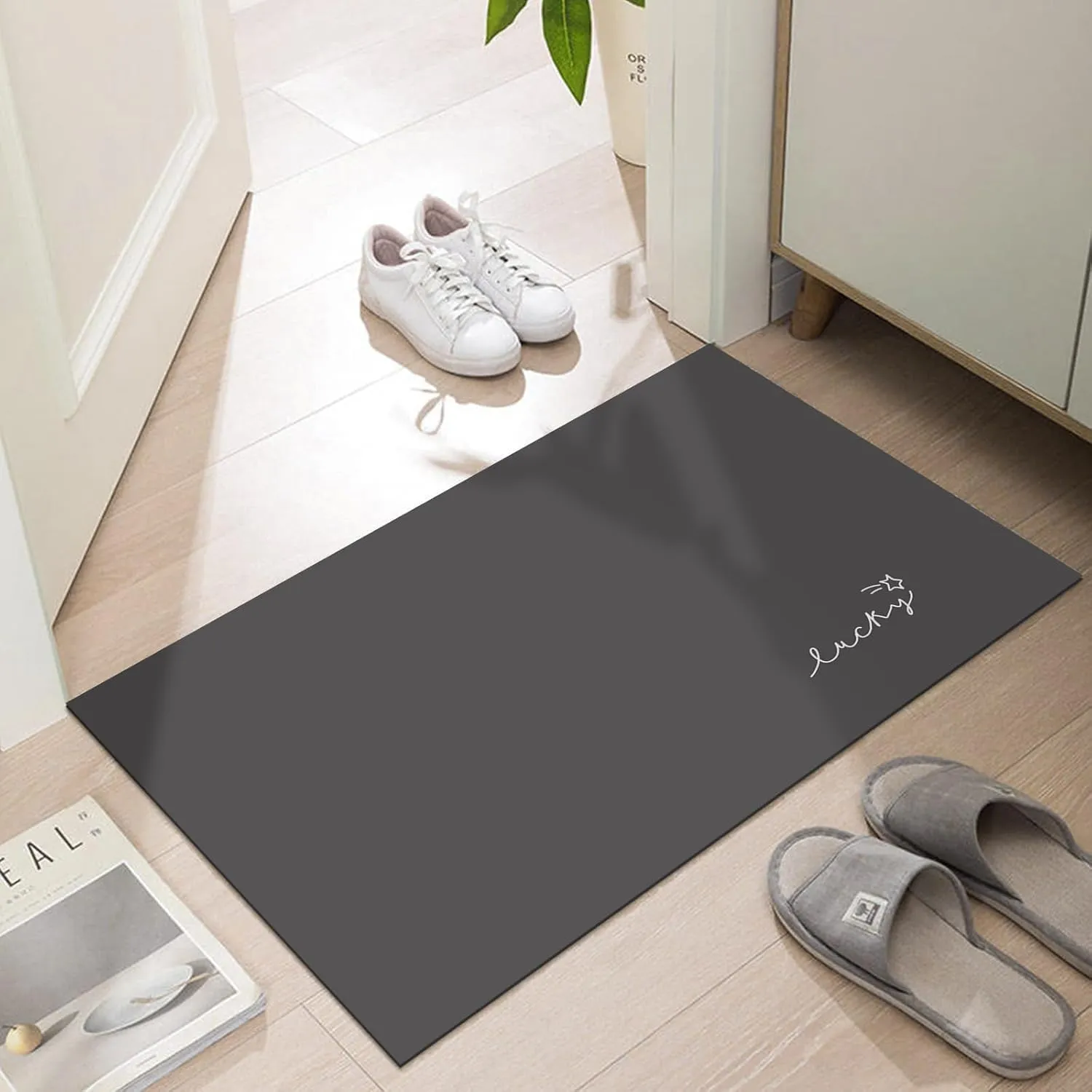Ultra Thin Door Mat Indoor Entrance, 1/10 in Thin Door Mats for Inside Entry, Non-Slip Rubber Backing Washable Doormat, Fade Resistant, Absorbent, Low Profile Dirt Trapper, 35"X24",Black