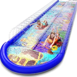 Undersea Water Dual Slip and Slide - 18 Feet X 5 Feet Slip and Slide with Splash Pad and Sprinkler, Water Slide with Inflatable Body Boards - Kids Water Fun Multi