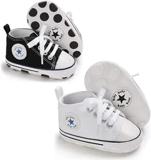 Unisex Baby Soft Sole Sneakers, Canvas Denim High Top, Newborn Infant First Walkers