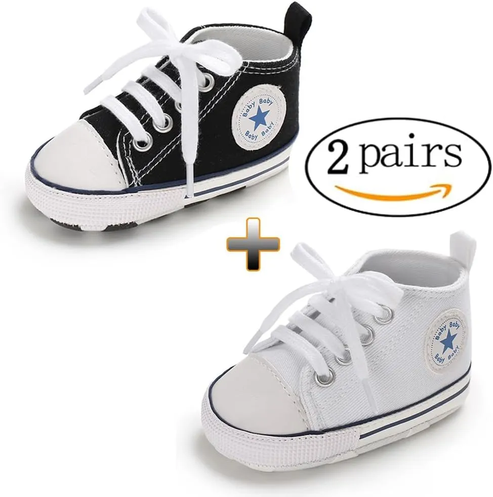 Unisex Baby Soft Sole Sneakers, Canvas Denim High Top, Newborn Infant First Walkers