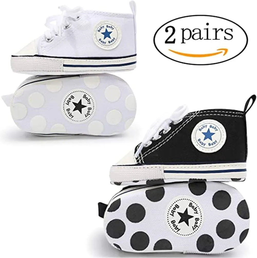 Unisex Baby Soft Sole Sneakers, Canvas Denim High Top, Newborn Infant First Walkers