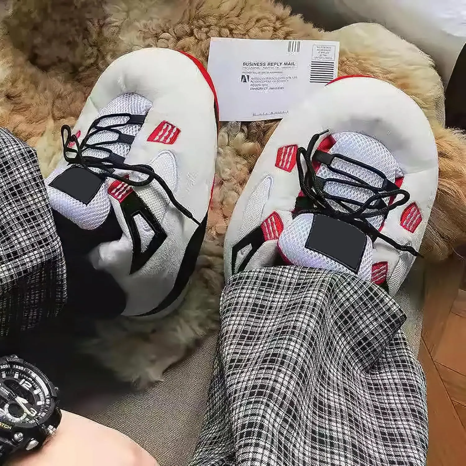 Unisex Cosy Trendy Big Sneaker Slippers Comfy Kicks Non Slip Sole Indoor House Plush Slippers - One Size Fits Most