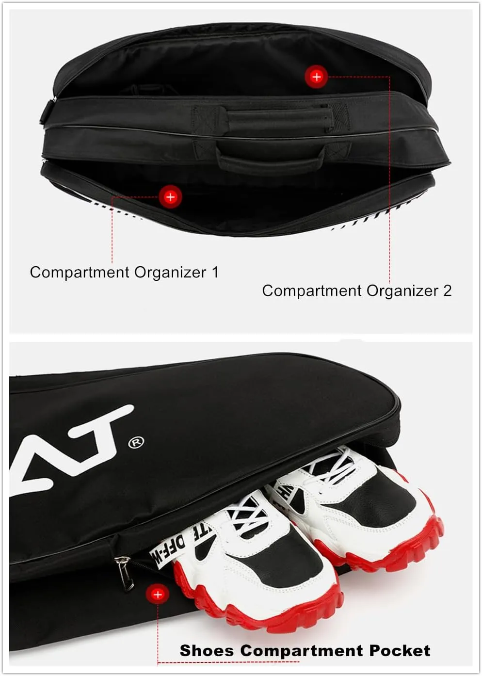 UNISTRENGH 3 Racket Tennis Bag Attached Adjustable Detachable Shoulder Strap, Unisex Super Roomy Lightweight Waterproof Racquet Bag for Tennis, Badminton