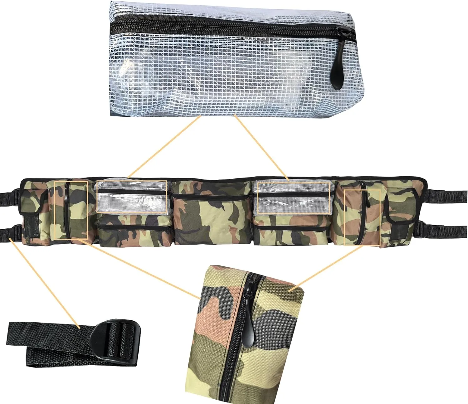 Universal UTV Accessories Storage Bag, ATV Bag Roll Cage Organizer Cargo Storage Bags Gear Bags Tool Bag Compatible with Polaris Ranger RZR Defender Honda Pioneer Talon Yamaha UTV Camo