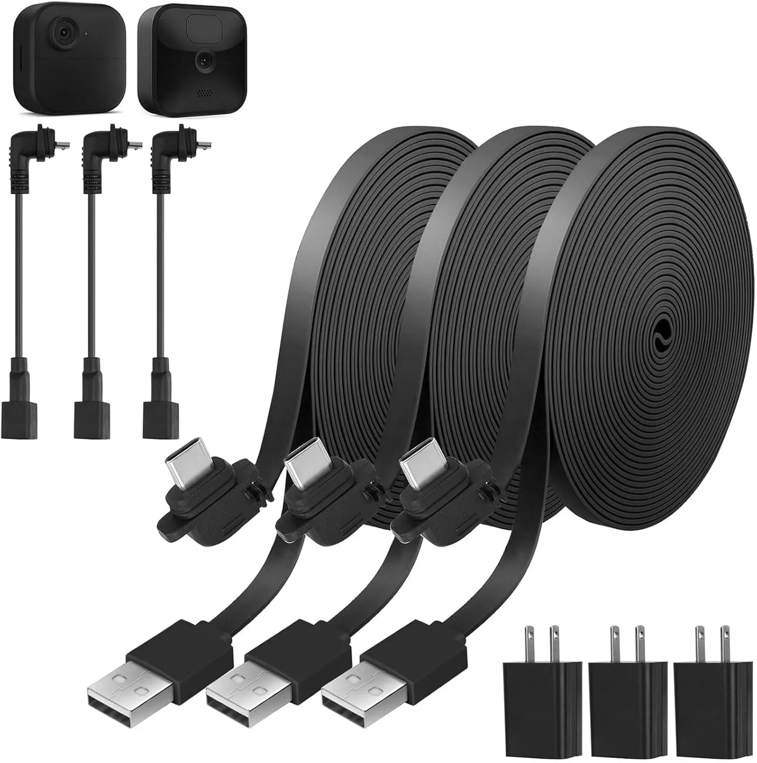 Uogw 3Pack 30ft/9.1m Power Cable and Adapter Compatible with Blink Outdoor 4 (4th Gen)/Blink (3rd Gen) XT3/Blink XT2/XT,Weatherproof Outdoor Charging Power Cord,Flat Extension Cable for Blink Camera