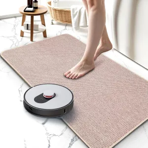 Upgraded Thin Bathroom Rugs, Bath Mat Super Absorbent, Bath Rugs Rubber Backing Non-Slip, Quick Dry Machine Washable, Cozy Cloth Bathroom Mat fit Under Door/Sink/ Bathtub/Area Rug Sets 17''x27''-Biege