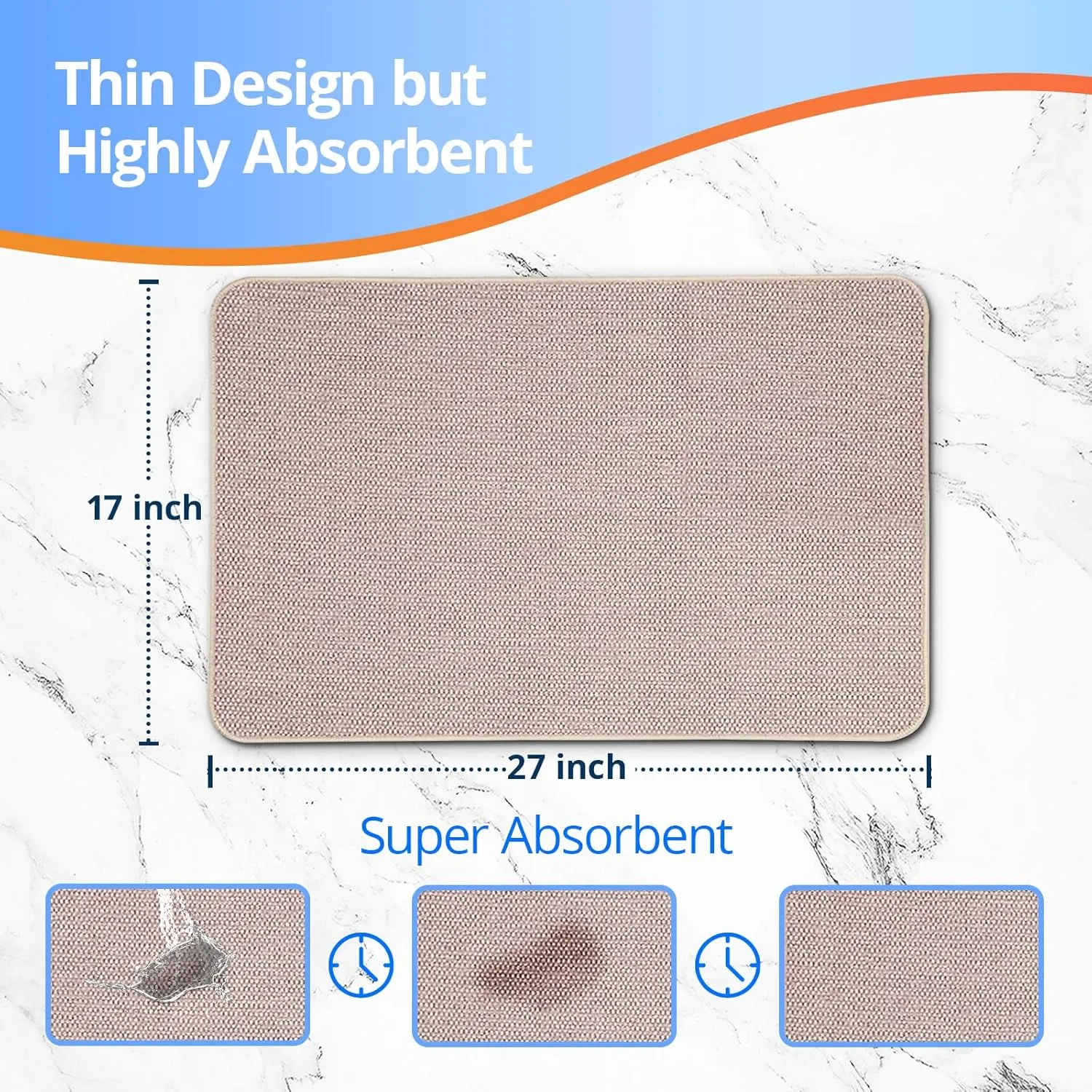 Upgraded Thin Bathroom Rugs, Bath Mat Super Absorbent, Bath Rugs Rubber Backing Non-Slip, Quick Dry Machine Washable, Cozy Cloth Bathroom Mat fit Under Door/Sink/ Bathtub/Area Rug Sets 17''x27''-Biege
