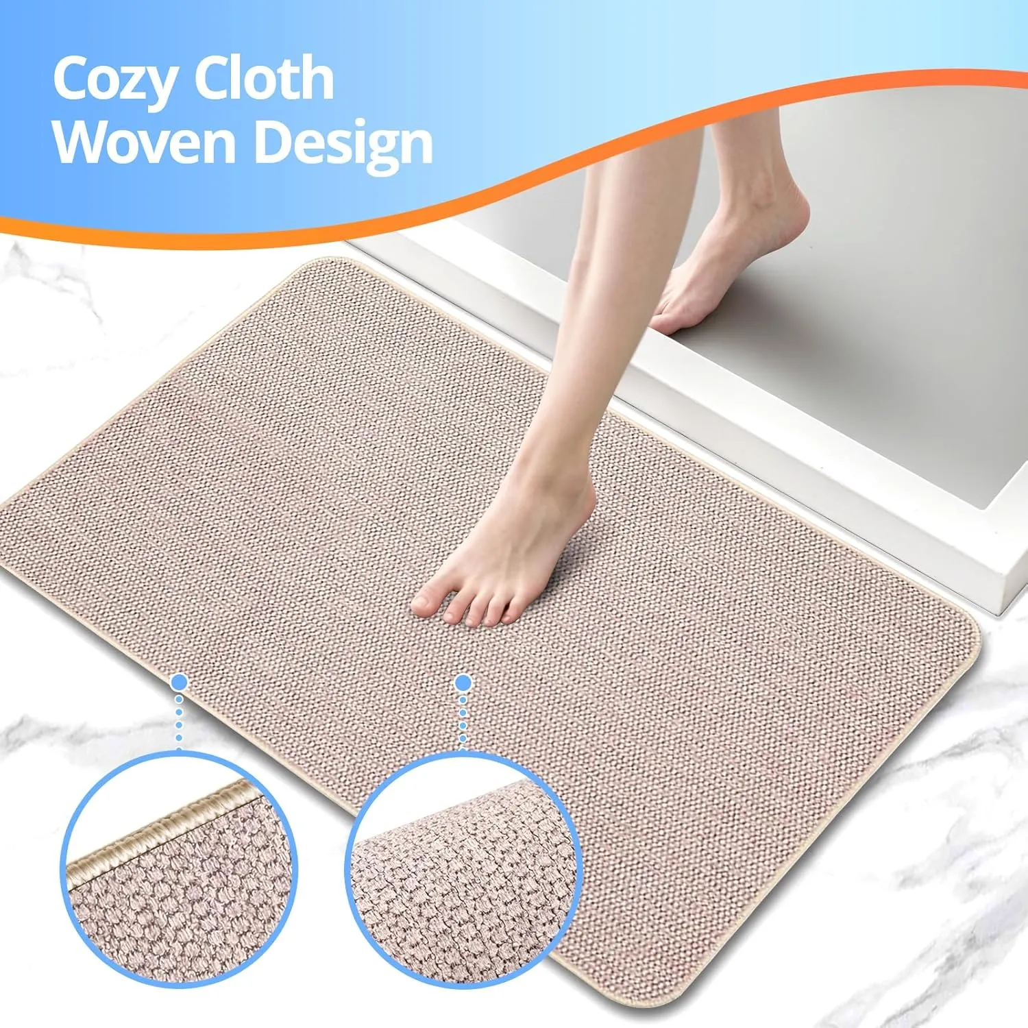 Upgraded Thin Bathroom Rugs, Bath Mat Super Absorbent, Bath Rugs Rubber Backing Non-Slip, Quick Dry Machine Washable, Cozy Cloth Bathroom Mat fit Under Door/Sink/ Bathtub/Area Rug Sets 17''x27''-Biege