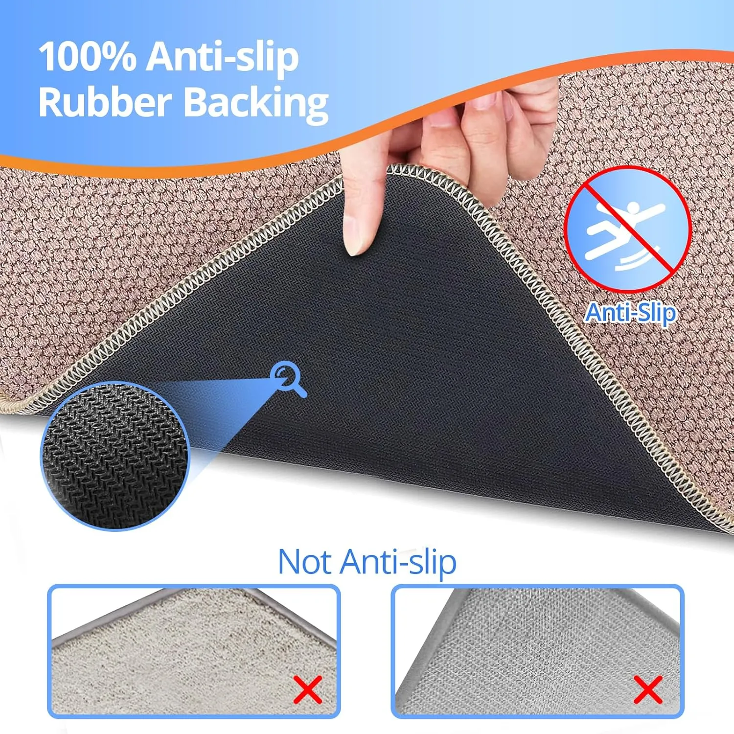 Upgraded Thin Bathroom Rugs, Bath Mat Super Absorbent, Bath Rugs Rubber Backing Non-Slip, Quick Dry Machine Washable, Cozy Cloth Bathroom Mat fit Under Door/Sink/ Bathtub/Area Rug Sets 17''x27''-Biege