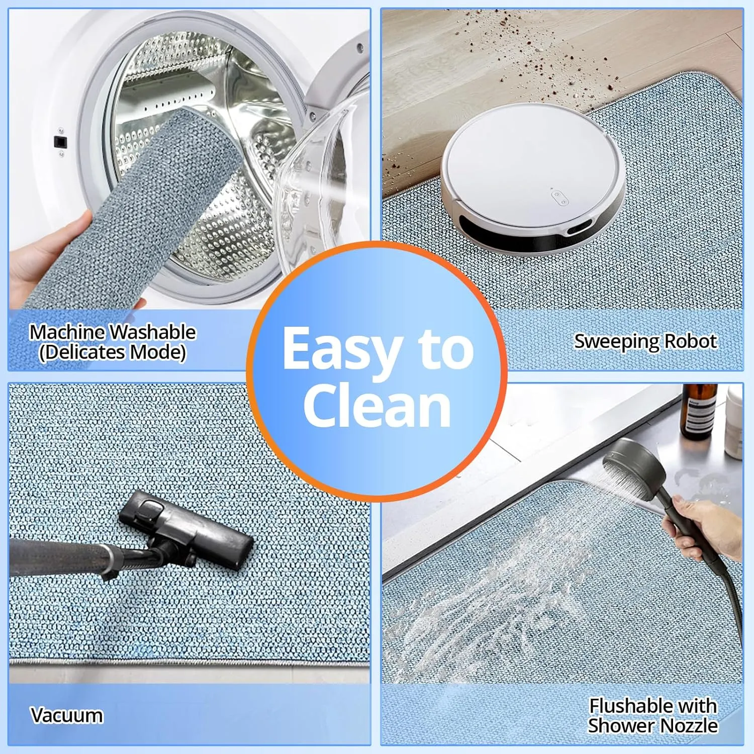 Upgraded Thin Bathroom Rugs, Bath Mat Super Absorbent, Bath Rugs Rubber Backing Non-Slip, Quick Dry Machine Washable, Cozy Cloth Bathroom Mat fit Under Door/Sink/ Bathtub/Area Rug Sets 17''x27''-Blue