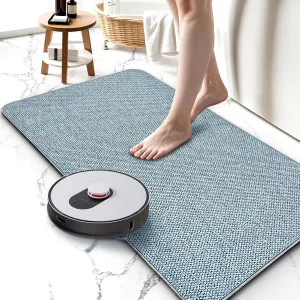 Upgraded Thin Bathroom Rugs, Bath Mat Super Absorbent, Bath Rugs Rubber Backing Non-Slip, Quick Dry Machine Washable, Cozy Cloth Bathroom Mat fit Under Door/Sink/ Bathtub/Area Rug Sets 17''x27''-Blue