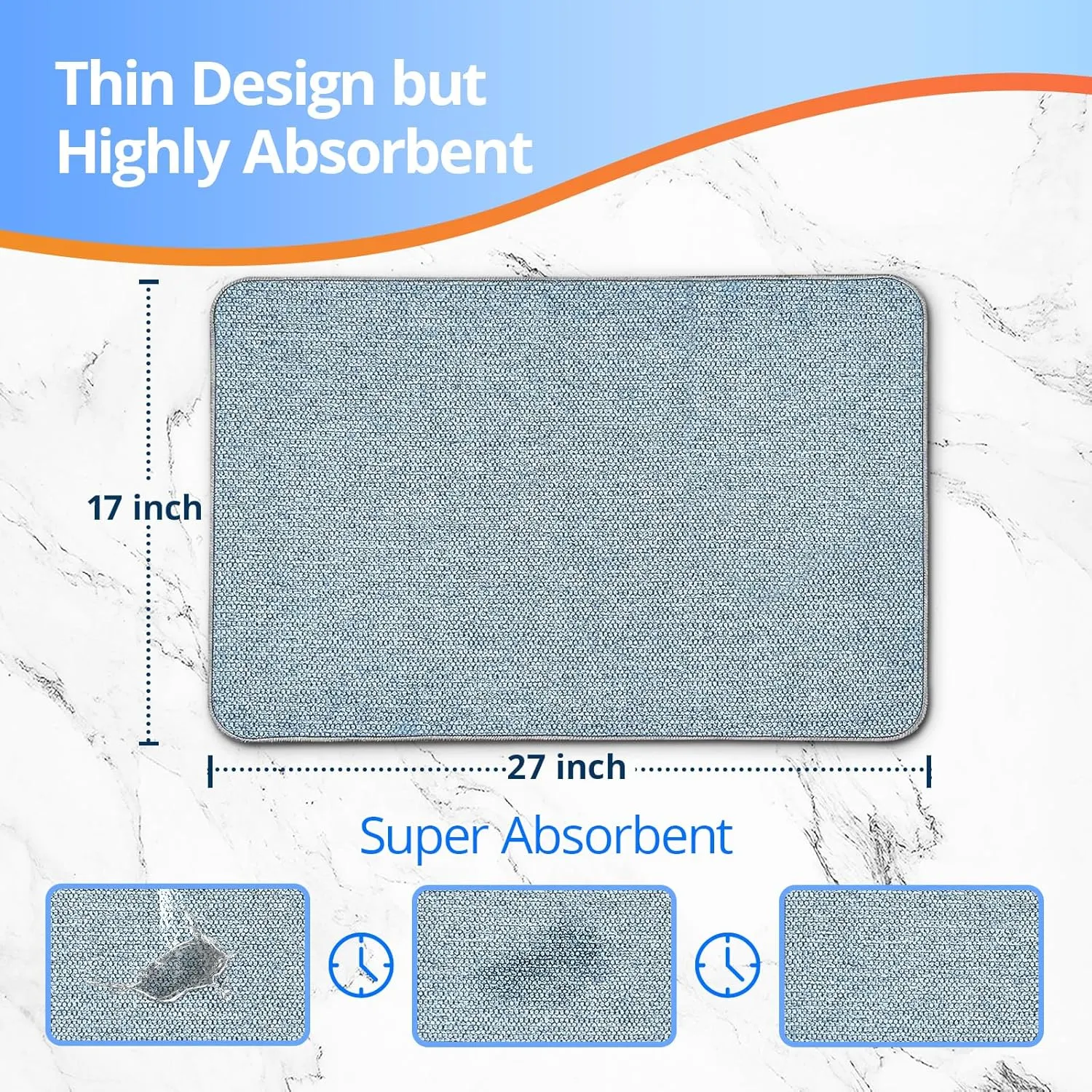 Upgraded Thin Bathroom Rugs, Bath Mat Super Absorbent, Bath Rugs Rubber Backing Non-Slip, Quick Dry Machine Washable, Cozy Cloth Bathroom Mat fit Under Door/Sink/ Bathtub/Area Rug Sets 17''x27''-Blue