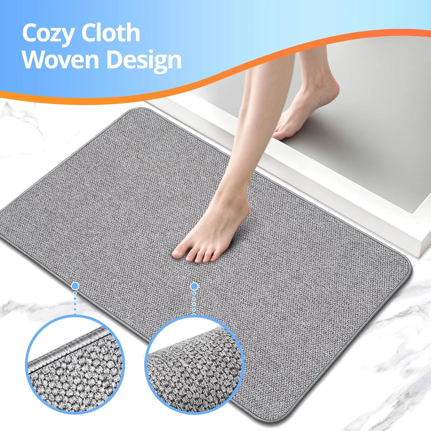 Upgraded Thin Bathroom Rugs, Bath Mat Super Absorbent, Bath Rugs Rubber Backing Non-Slip, Quick Dry Machine Washable, Cozy Cloth Bathroom Mat fit Under Door/Sink/ Bathtub/Floor/Shower 24''x36''-Gray